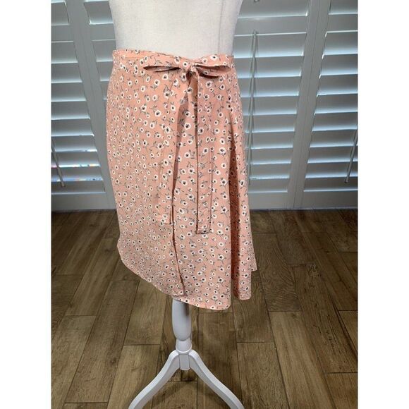 Vtg 90s Streetwear Peach Floral Print A-Line Wrap Mini Skirt Small Rayon Buffy - Picture 6 of 8